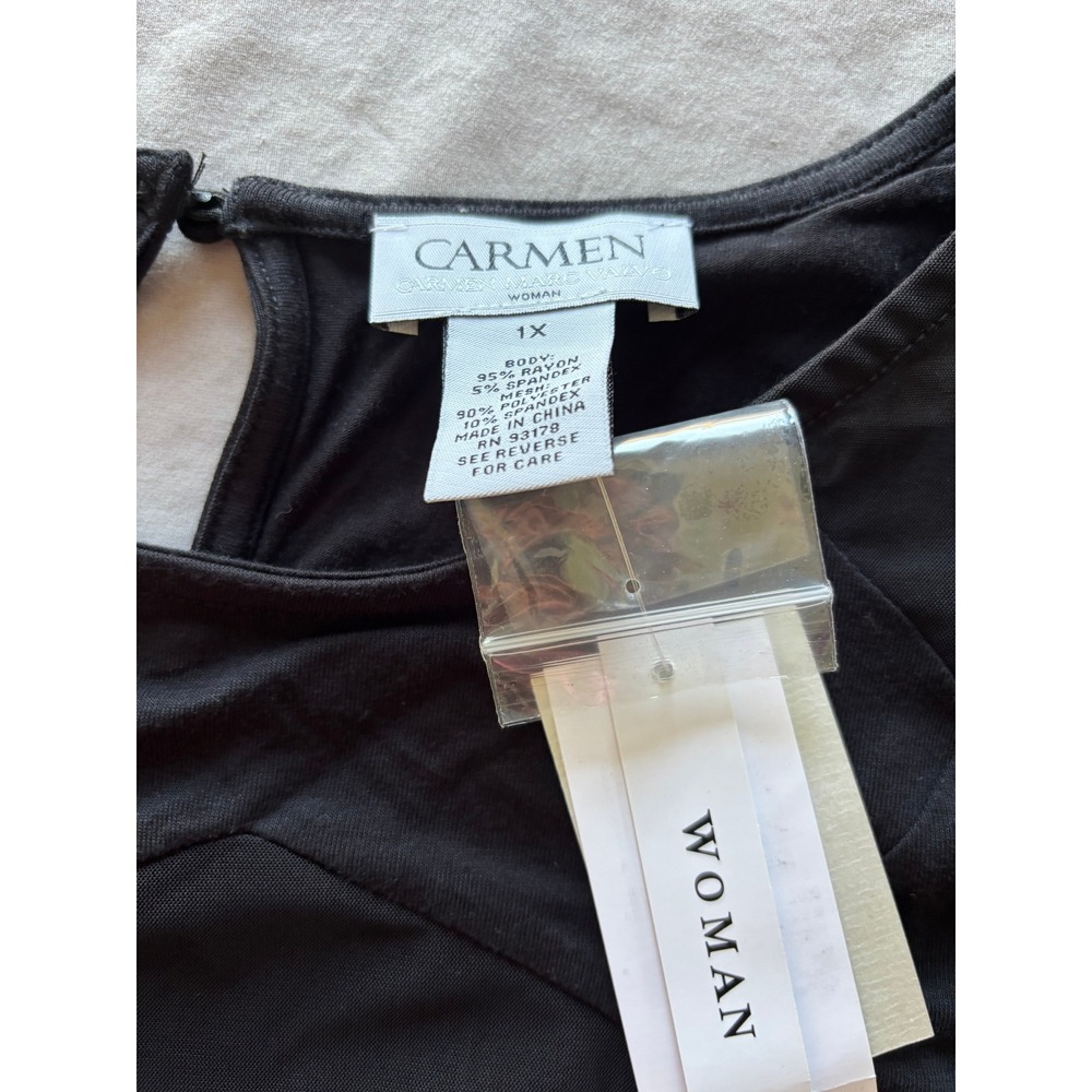 Carmen Marc Valvo Black Mesh Sleeve Cutout Top Plus Size 1X New - Picture 3 of 6